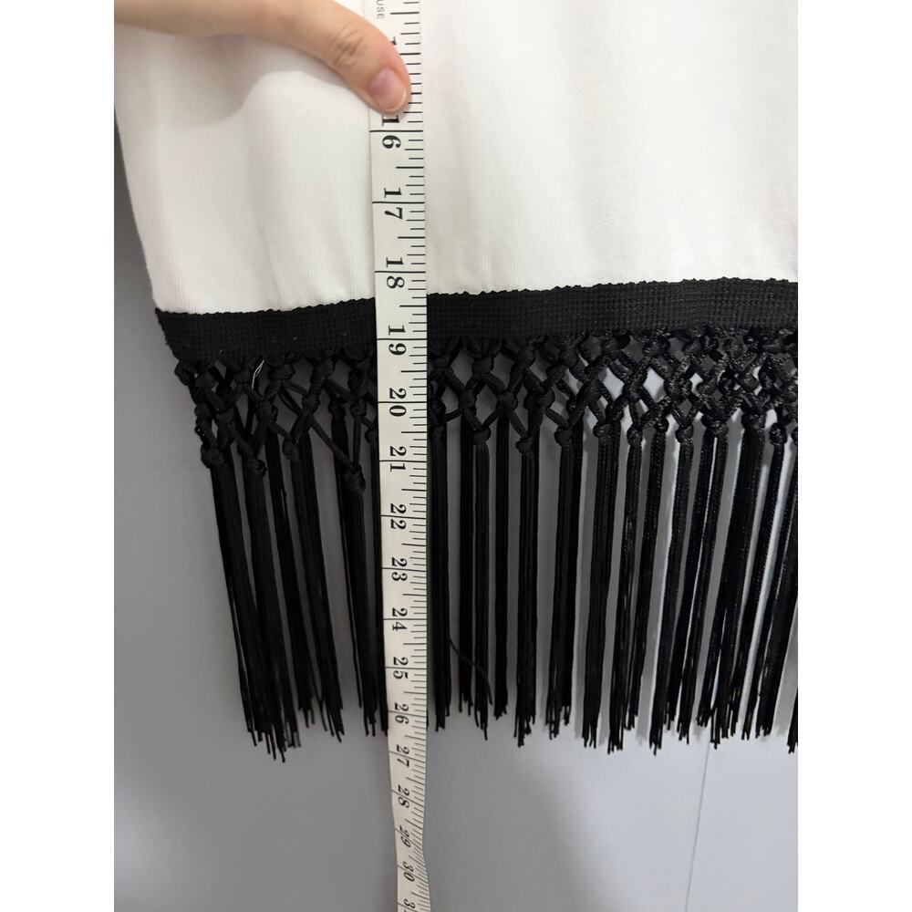 Zara White Black Fringe Knit Short Sleeve Boxy Boho Minimalist Top S - Picture 2 of 6